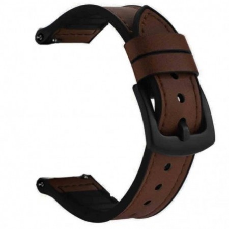 Хибридна кожено-силиконова каишка, съвместима с Huawei Watch GT5|GT4|GT3|GT3|GT2 46mm|GT 2e|Galaxy Watch 3 45mm, Тъмно кафяво