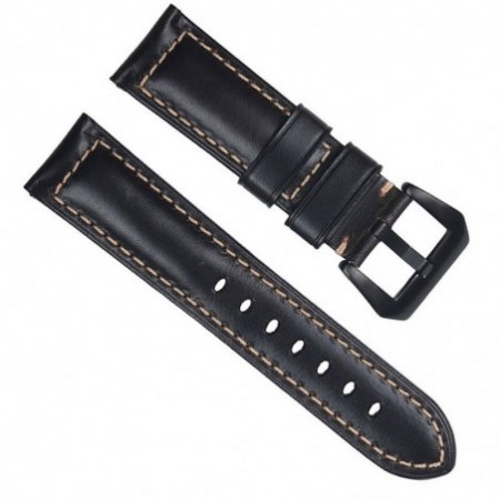 Каишка от естествена кожа, съвместима със Galaxy Watch7|Watch 6|Watch 5|Huawei Watch GT4|GT3|GT3 Pro|GT2 42mm, Черна Лъскава