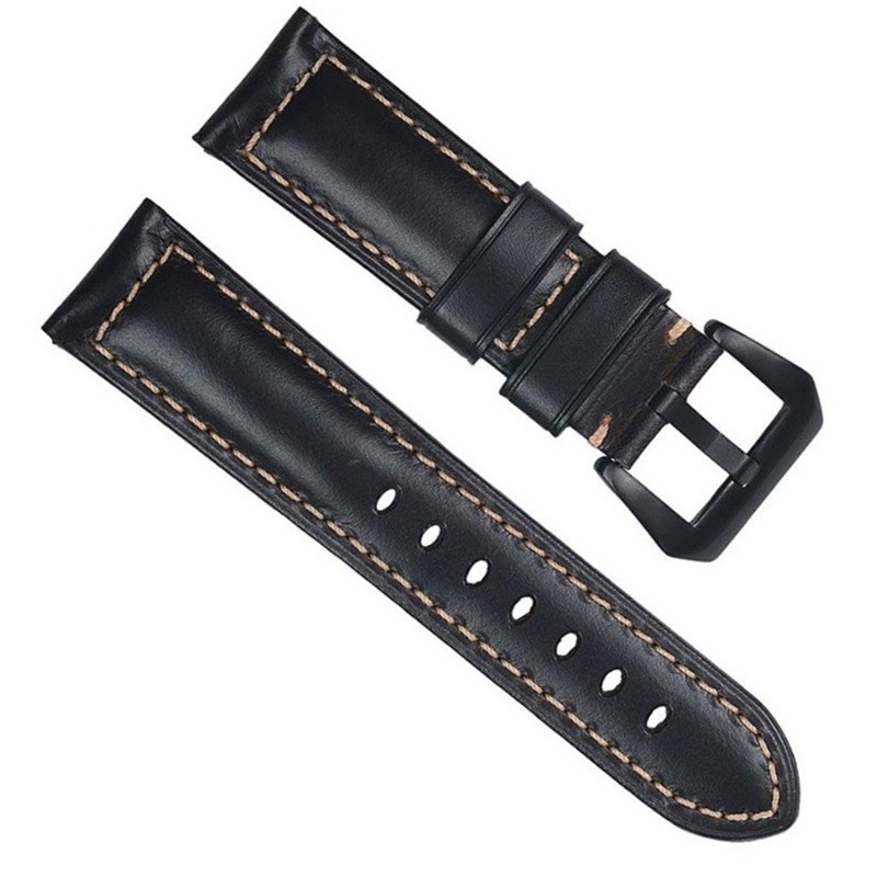 Каишка от естествена кожа, съвместима със Galaxy Watch7|Watch 6|Watch 5|Huawei Watch GT4|GT3|GT3 Pro|GT2 42mm, Черна Лъскава