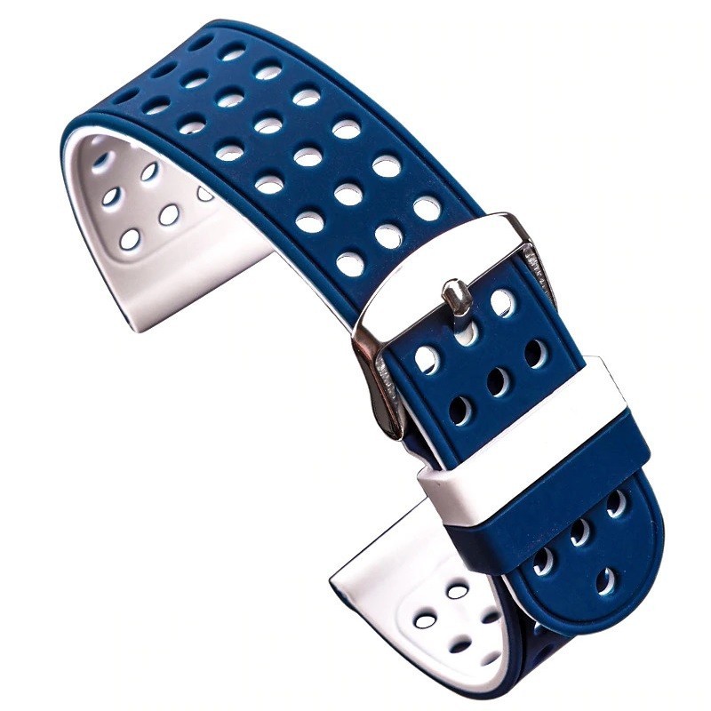 Двустранна силиконова каишка, съвместима със Galaxy Watch7|Watch 6|Watch 5|Huawei Watch GT4|GT3|GT3 Pro|GT2 42mm, Синьо/Бяло