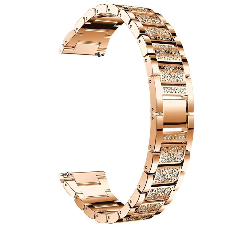 Стоманена каишка, съвместима със Galaxy Watch7|Watch 6|Watch 5|Huawei Watch GT4|GT3|GT3 Pro|GT2 42mm, Розово-златен диамант