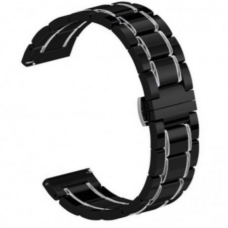 Керамична гривна, съвместима със Galaxy Watch7|Watch 6|Watch 5|Huawei Watch GT4|GT3|GT3 Pro|GT2 42mm, Черно-сребристо